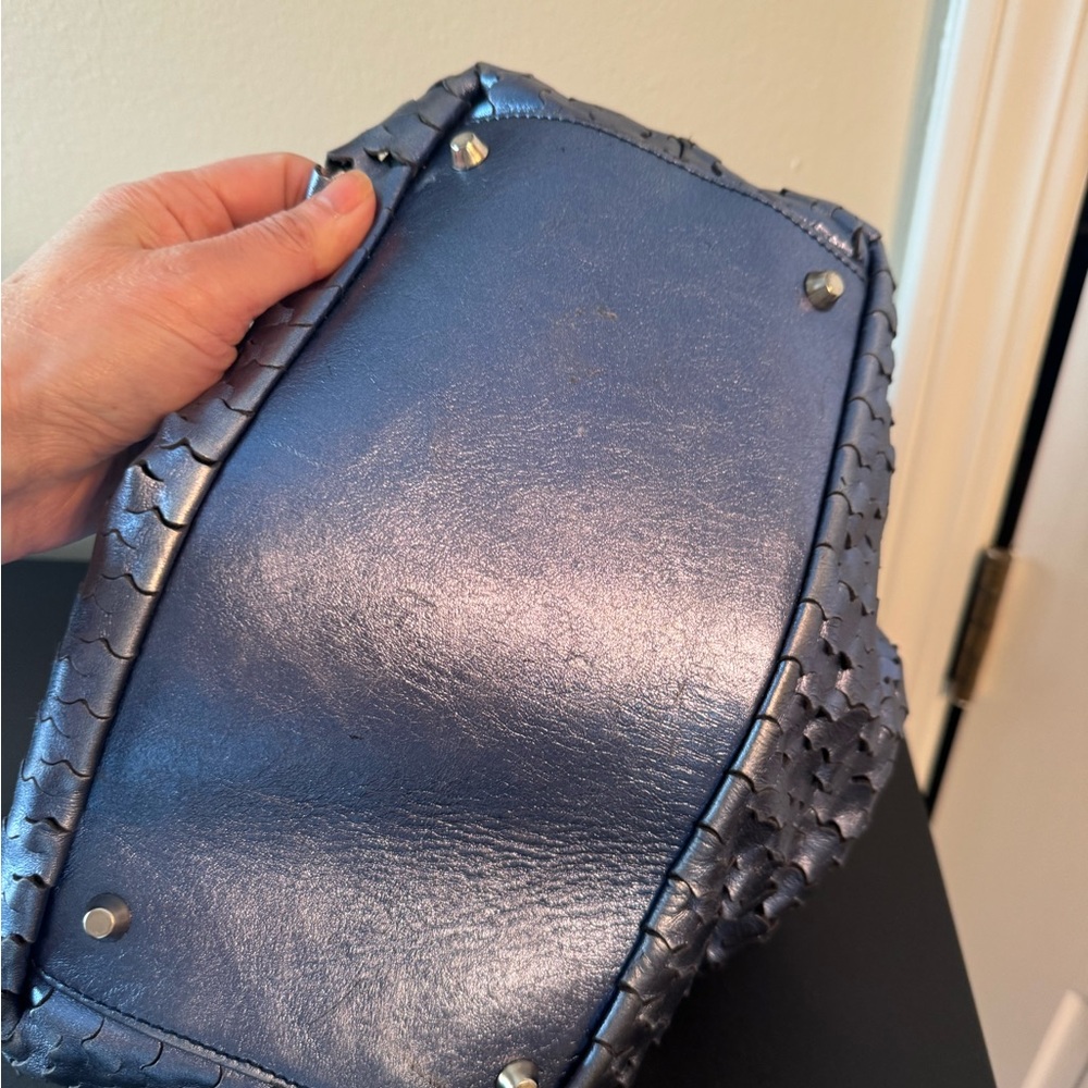 Woven Metallic Navy Hobo Bag - Women - Picture 3 of 9